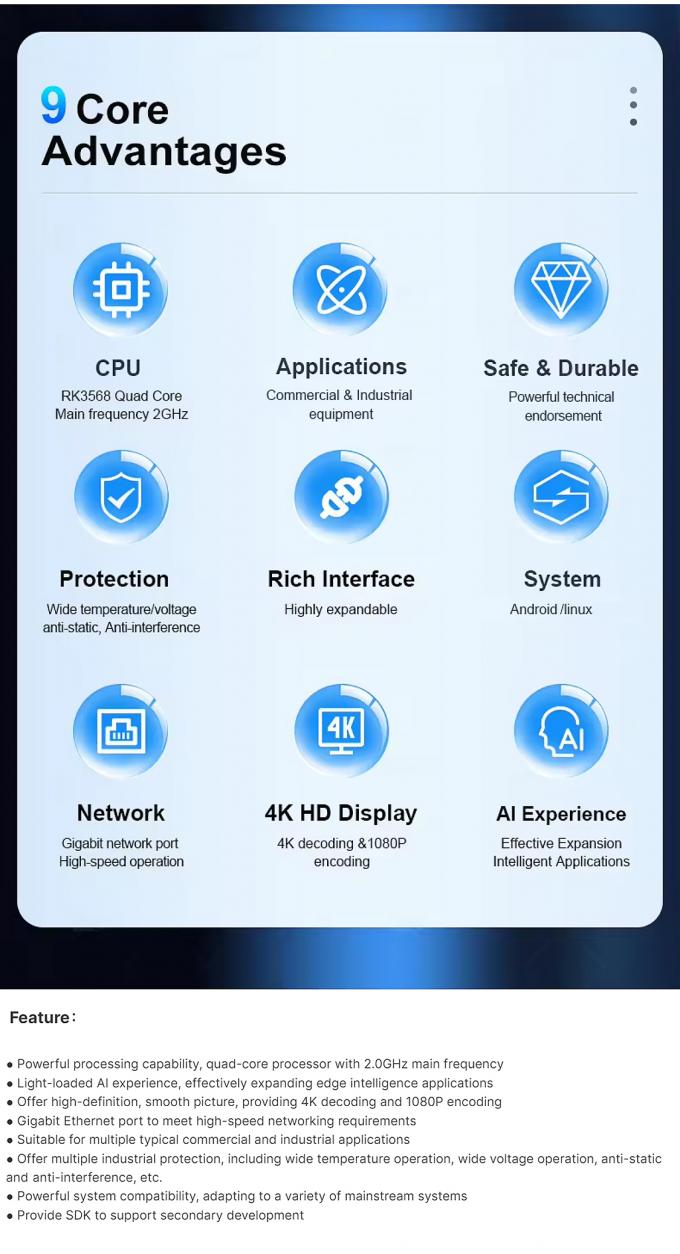 Placa ARM RK3568 con Android 11 OS integrada para pantallas táctiles multipunto y diversas opciones de conectividad a Internet 3