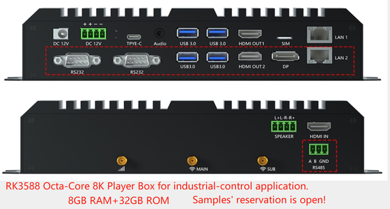 8K reproductor de medios con RK3568 Octa-Core CPU ARM Mali G610 MP4 GPU 6Tops NPU 8G