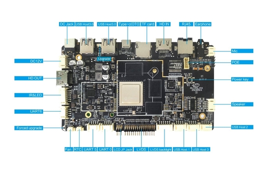 RK3588 Tabla principal personalizada de sistema integrado Android con POE Wifi Usb GPIO UART para pantalla táctil Full Hd CAP
